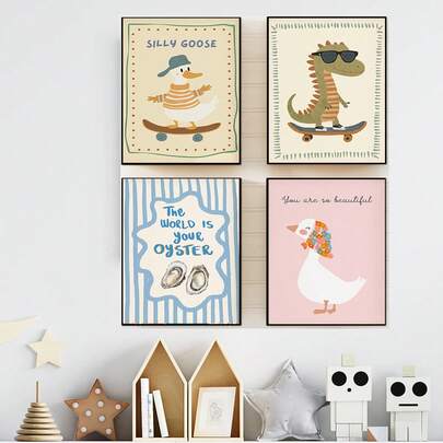 1pc Nursery Wall Art Decor, Suitable For Nursery, Home Decor, Summer Theme, Montessori Reading Corner. Children's Room Wall Art, Cute Illustration, Suitable For Playroom, Nursery, Baby Room Decor, Adorable Children's Wall Painting, Cute Reading Club Wall Art.