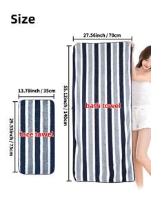 1pc Bath Towel / 6pcs Set [3pcs Hand Towel + 3pcs Bath Towel] Striped & Solid Color Combo, Made Of Super Soft Coral Fleece, Absorbent Quick Dry, Skin-Friendly, Fade & Shed Resistant, Ideal For Daily Bathing, Bathroom, Kitchen, Swimming Pool, Beach, Travel, SPA, Pet Use, Gift-Giving, 13.78x29.53inch/35x75cm, 27.56x55.12inch/70x140cm Back To School For Beauty Salon Home Bathroom
