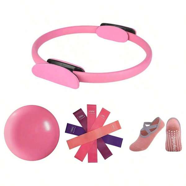 8-Piece Pilates Ring Set - Women's Home Fitness Equipment - Pilates Ring, 25cm Pilates Mini Yoga Fitness Ball, Yoga Socks, 5-Color Resistance Band, Suitable For Exercising Legs, Arms, Thighs, Etc. At Home