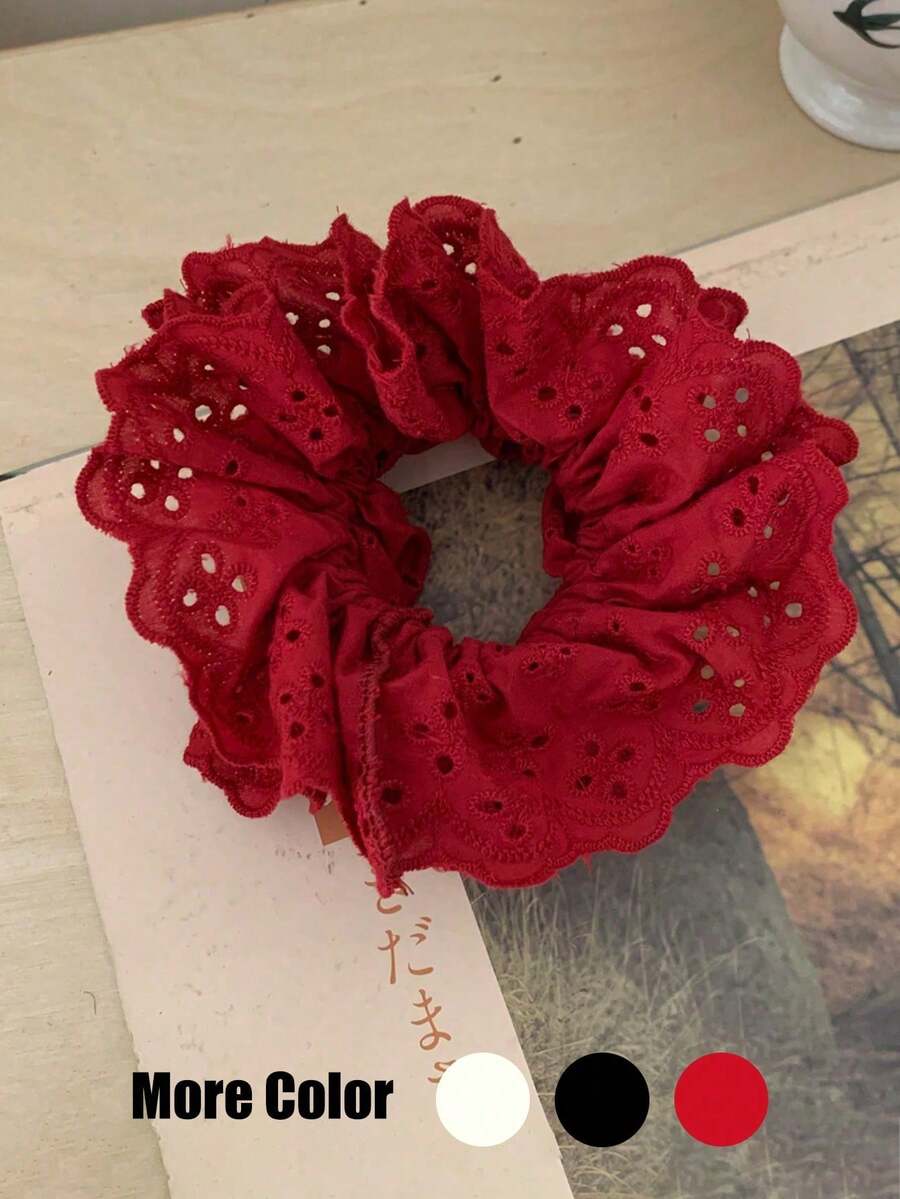 1 件独特的法式蕾丝镂空花朵发圈，适合日常使用，发圈，发圈 - 紅色 - 查看 1