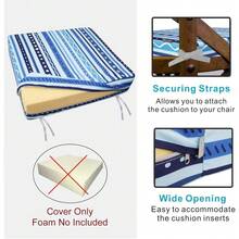 Local Delivery- Outdoor Cushion Slipcovers Waterproof 4 Pack Patio Chair Seat Cushion Covers With Zipper And Tie, 22 X 20 X 4 Inch, Replacement Cover Only - Stripes Blue - View 4