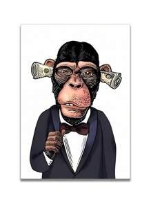 1/3Pcs, Optional Frame, Monkey Canvas Wall Art Deco, Classic, Modern Styles - Animal Theme Ink Art Prints - Indoor & Outdoor Use, Home Office, Living Room, Bedroom, Bathroom, Restaurant Decor - Spring & Summer Seasonal