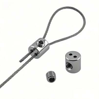 5/10pcs Adjustable Stainless Steel Cable Clamps With Double Holes, Safety Cable Hanging Clamps For Home, Office, Outdoor, And Camping - Durable Metal Hardware Accessories, Camping Accessories, Fashionable Metal Clamps, Double Hole Design