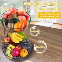 2 Tier Countertop Fruit & Vegetable Basket Bowl Organizer With Banana Hooks, Space Saving Multifunctional Kitchen Rack, Fruit, Vegetable, Bread, Snack Storage Decorative Hanging Shelf, Hangable Room Tree Hanging Metal Rack Decoration Hanger - 2層水果架+香蕉掛鉤 - 查看 8