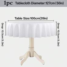 1pc Round Tablecloth, White, Machine Washable Linen-Polyester Decorative Tablecloth, Suitable For Dining Table, Party, Banquet And Wedding