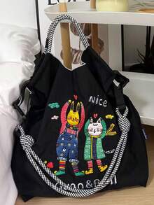 新款时尚可爱卡通兔子和猫刺绣女士手提包，多功能手提包，带肩带 - 彩色 - 查看 1