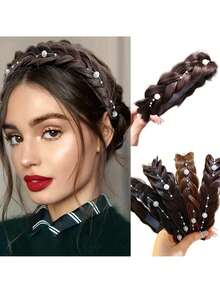 1件手工波西米亚风编织发箍，防滑齿设计，完美发型配饰，鱼骨辫假发发箍，发圈