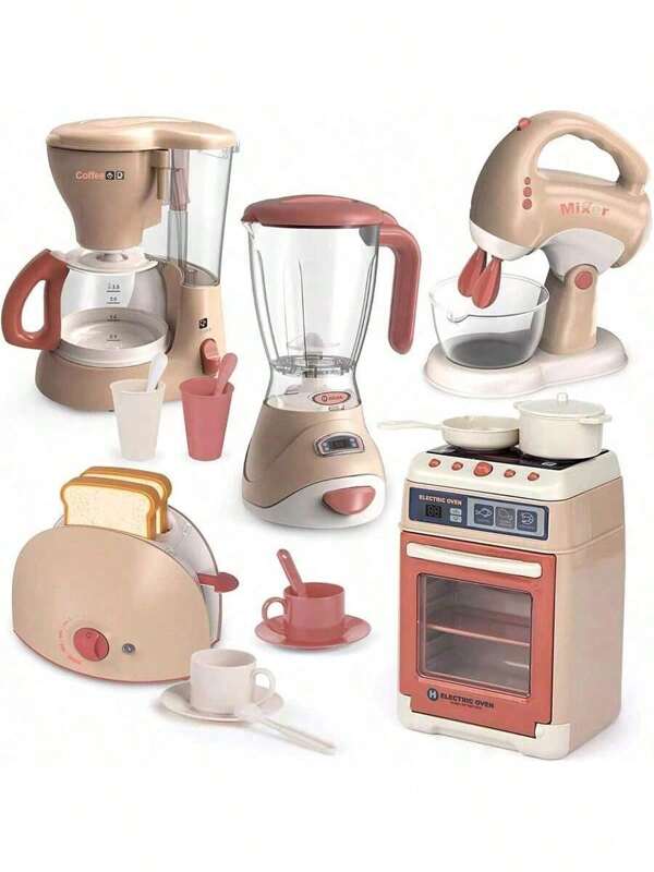 Conjunto de brinquedos de cozinha infantil de 1 peça, incluindo batedeira, cafeteira, liquidificador e torradeira, conjunto de acessórios de cozinha (pilhas não incluídas)