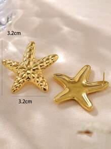 1 par de brincos de tarraxa minimalistas com design de tambor assimétrico e estrela do mar para mulheres, uso diário