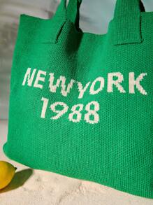 Tropiscape Bolsa de malla tejida con diseño de letra, bolsa de hombro estilo Y2K grunge de gran capacidad, bolsa de compras ligera, bolsa de ganchillo con diseño de letra gráfica perfecta para oficina, universidad, trabajo, negocios, trayecto y playa, para adolescentes, mujeres y trabajadores de cuello blanco