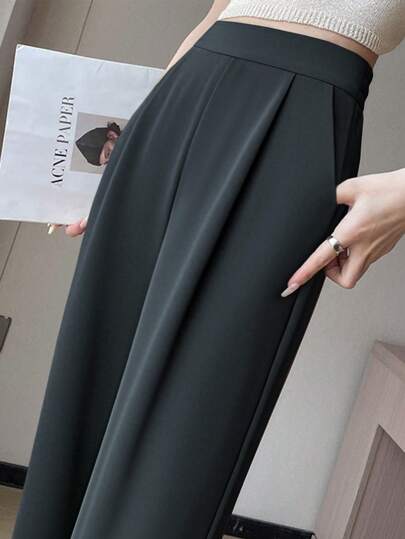 Women's Casual Elegant Wide Leg Straight Loose Draping Side Pocket Pants, Suitable For Spring Office Or Casual Outings