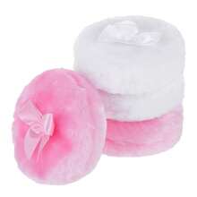 4Pack Large Fluffy Powder Puff For Girls Ultra Soft Cotton Cosmetic Puffs Washable Sponge Cushion Puff Reusable Velour Powder Puff Wet Dry Makeup Tool Cute Bowknot Design White Pink - multi-color - View 1