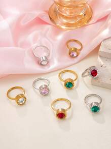 1 pieza Anillo de acero inoxidable chapado en oro de 18k con diamantes para mujer, accesorio elegante y de moda adecuado para uso diario, vacaciones, citas, regalo