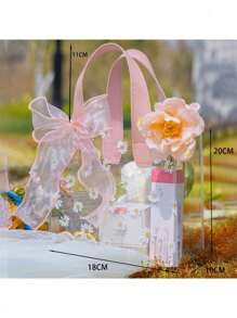 1 pieza Bolso de tote transparente de PVC con estampado de margaritas de verano, bolso de gelatina con estampado de flores frescas y un lazo delicado como bolsa de regalo