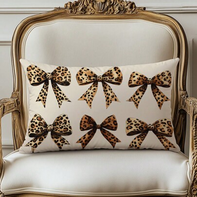 1pc Vintage Leopard Print Bow Decorative Pillow Case, Single-Sided Soft Peach Velvet Material, 30*50CM Cushion Cover Suitable For Indoor Decor, Party, Gift