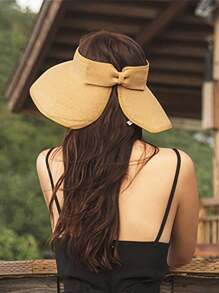 Women's Sun Visor Hats Wide Brim Straw Beach Hat Ponytail Hats For Women Foldable Floppy