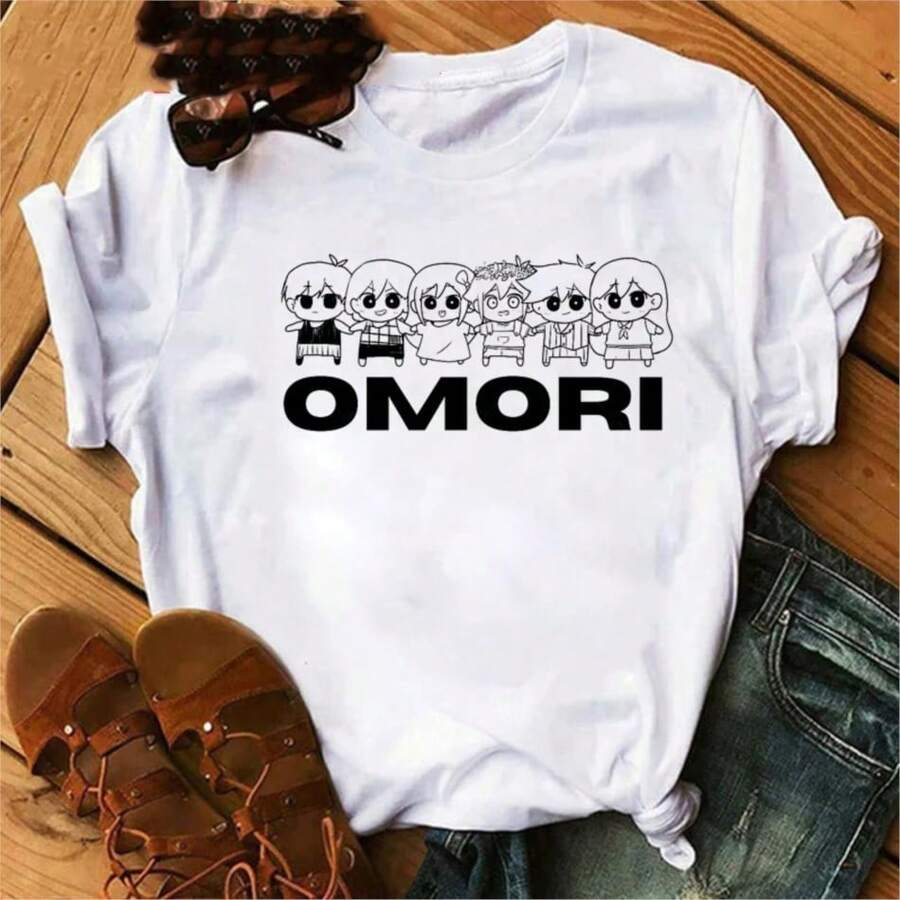 Omori Summer Top Clothes Men Print Aesthetic Streetwear Ulzzang T-Shirt Tumblr Omori T Shirt Male 71852 - 白色 - 查看 1