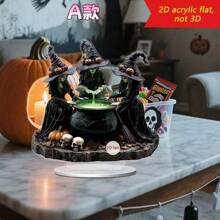2D Plane, Acrylic Three Witch Party Decoration Decoration, Transparent Character Decoration, With Skull And Pumpkin Design, Very Suitable For Home, Bedroom, Office Desktop Decoration, Perfect Holiday Gift.