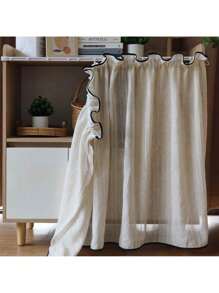 Cortinas transparentes con bordes a rayas japoneses y ribete negro, cortina corta para la cocina
