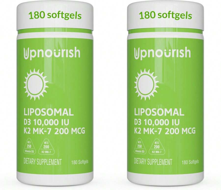 UpNourish Liposomal Vitamin D3 50000  (Vitamina D3 De 50000) With 1000 Mcg Vitamin K, High Dose Vitamin D3 K2, Vitamin D 50000  With K1, K2 -4 And -7, 120 Mini Softgels - D3 and K2 200 Mcg - View 1