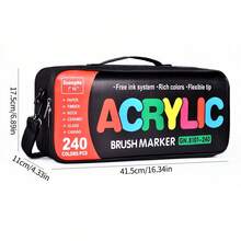 240 Colours Straight Liquid Acrylic Marker Bag Model, Bag Can Be Crossbody Or Handheld, Soft Brush Tip Markers For Rock, Wood, Fabric, Canvas, Glass, DIY Crafts, Vibrant Acrylic Paint Pens For Artists And Art Projects,For School Supplies,Back To School - Multicolor - View 4
