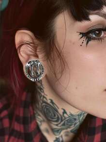 1 par de aretes tipo túnel y tapón con diseño de perro esqueleto de acero inoxidable con gran diente en estilo punk
