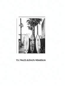1 件单色冲浪板印刷黑白棕榈剪影艺术、沿海简约无框海报与倾斜的栅栏、海滨别墅装饰和毕业礼物（返校墙印） - 黑與白 - 查看 11