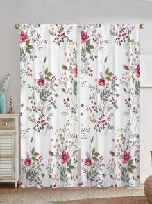 2 pièces Rideaux imprimés de fleurs aquarelle botaniques de printemps, sans trous, convient pour la chambre, le bureau, la cuisine, le salon, l'étude, décoration d'intérieur
