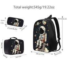 Cute Astronaut Pattern Pen Case, Meal Bag Combination Set, Suitable For All Occasions, Comfortable Adjustable Shoulder Strap, Multi-Functional, Perfect For Play, Perfect Gift, Back-To-School Season