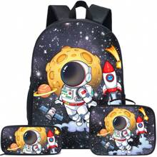 Cute Astronaut Pattern Pen Case, Meal Bag Combination Set, Suitable For All Occasions, Comfortable Adjustable Shoulder Strap, Multi-Functional, Perfect For Play, Perfect Gift, Back-To-School Season
