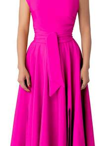Plus Size Women's Solid Color Asymmetric Waist Twist Ruched Elegant Dress - Hot Pink - View 7