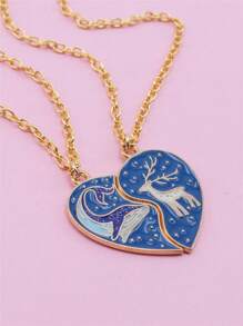 2 pièces Meilleur ami Ensemble de collier en forme de cœur, pendentif de dessin animé mignon Bijoux d'amitié Cadeau pour les filles