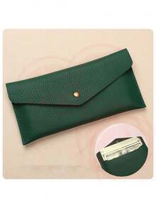 1件信封钱包，可重复使用便士信封钱包，简约纯色长款钱包，时尚休闲钱包，多功能卡夹，卡套信封卡夹，男女适用（纽扣颜色随机）