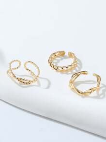 3pcs/Set Gold-Color Metal Wire Wrapped Geometric Hollow Toe Rings, Suitable For Summer Vacation & Everyday Wear