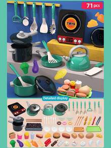Toddler Small-Size Kitchen Toy Set, Girls Pretend Play Cooking Pots Pans Utensils, Babies Imitate Cutting Fruits Cookware - Green - View 9