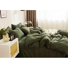 Nanko King Duvet Cover Set Olive Green Luxury Microfiber Comforter Quilt Bedding Cover With Zip Closure Ties Modern Farmhouse Style For Men And Women Chambray Teen 3pc Size 104 X90 - Màu xanh ô liu - Xem 1