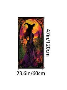 1 pezzo Decorazione per porta di Ognissanti a forma di strega - Elegante sagoma di strega in stile vetro colorato, realizzata in poliestere adatta per interno/esterno, adatta per feste di Ognissanti e decorazioni inquietanti per la casa