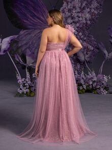 Faeriesty Vestido de gala Dressalisa Plus de lujo con hombros con relieve floral 3D, elegante para sesiones de fotos para madres embarazadas (eventos formales de primavera/verano y baby shower, falda de tul y lentejuelas etérea) - Rosa vieja - Ver 3