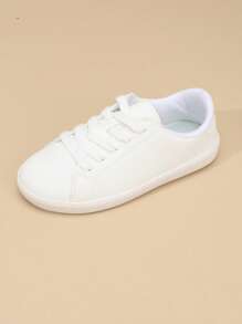 1 Pair Unisex PU Leather Lace-Up Classic Student Sneakers, Thick Non-Slip Durable Soft Bottom Casual Flat Sports Shoes, Suitable For All Seasons