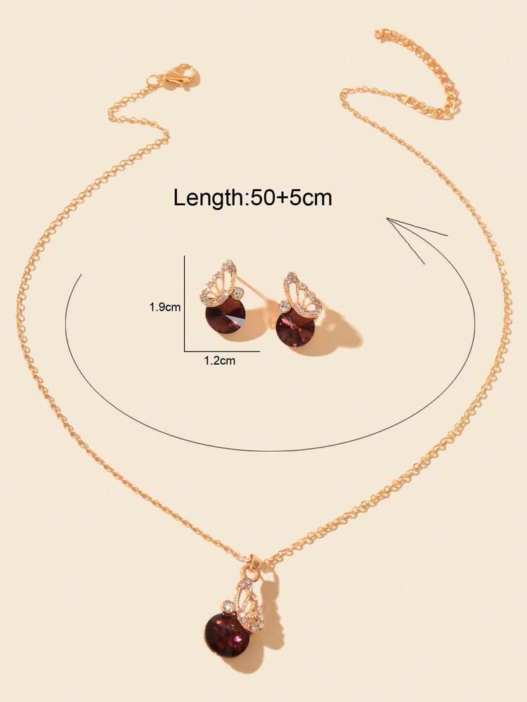 3pcs Rhinestone Butterfly Decor Jewelry Set