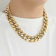 putouzip 20mm Chunky Thick 18K Gold Plated Stainless Steel Curb Punk Whip Link Chain Box Buckle Necklace For Men Hip Hop Jewelry - 20mm Golden Necklace - 查看 6
