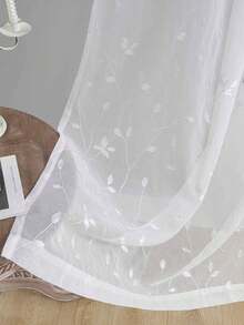 1 件优雅白色蕾丝窗帘，带精致叶子刺绣，滤光涤纶窗帘，适用于客厅、卧室、办公室等 - 杆袋安装，可机洗，卧室装饰优雅窗饰杆袋窗帘，客厅窗帘 - 白色 - 查看 4