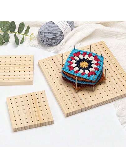 Träblockbräda för stickning, mormorsrutor, virkmattor för sjalar, halsdukar, sockor, tröjor och andra handgjorda projekt. 1 set träblockbrädor för virkning som kan återanvändas för manuell vävning, sybräda, sömnad av dekorativa produkter.