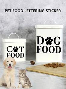 Waterproof PVC Dog & Cat Food, Snacks Storage Box Stickers - Creative Letter Print, Self-Adhesive Removable Wall Stickers, Home Decor Use