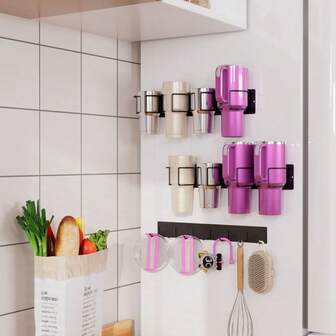 Magnetic Cup Holder For Tumbler Water Bottle Organizer Tumbler Lid Hook Cup Storage Rack For Cup Accessories Home Kitchen Tool
