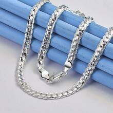 1 件精美 5 毫米 925 镀银男女平边链项链，款式简约，多种尺寸可供选择，时尚情侣珠宝礼物