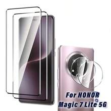 2+2 Stück Bildschirmschutz und Kameralinsen-Schutz für Honor Magic 7 Pro 5G/Magic 7 Lite/Magic 7, klarer HD-Curved-Vollabdeckung Panzerglas-Schutzfilm, frei von Blasen, speziell für die Honor Magic 7 Serie