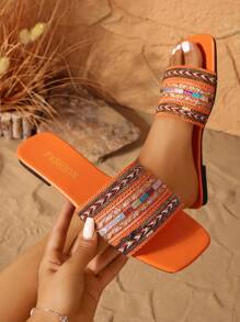 2025 New Women's Elegant Summer Shoes, New Retro European And American Fashion Comfortable Women's Shoes, Fashionable Versatile Elegant Women's Shoes, Outdoor Flat Beach Sandals
