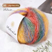 渐变彩虹色马海毛纱线，条纹渐变彩色纱线，适合 DIY 手工，适用于编织时尚镂空毛衣、围巾、帽子和女士披肩