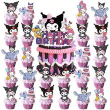 Sanrio 25pcs Kuromi Themed Birthday Party Cake Toppers, Cake Decorations For Home Birthday Party, DIY Christmas Decorations